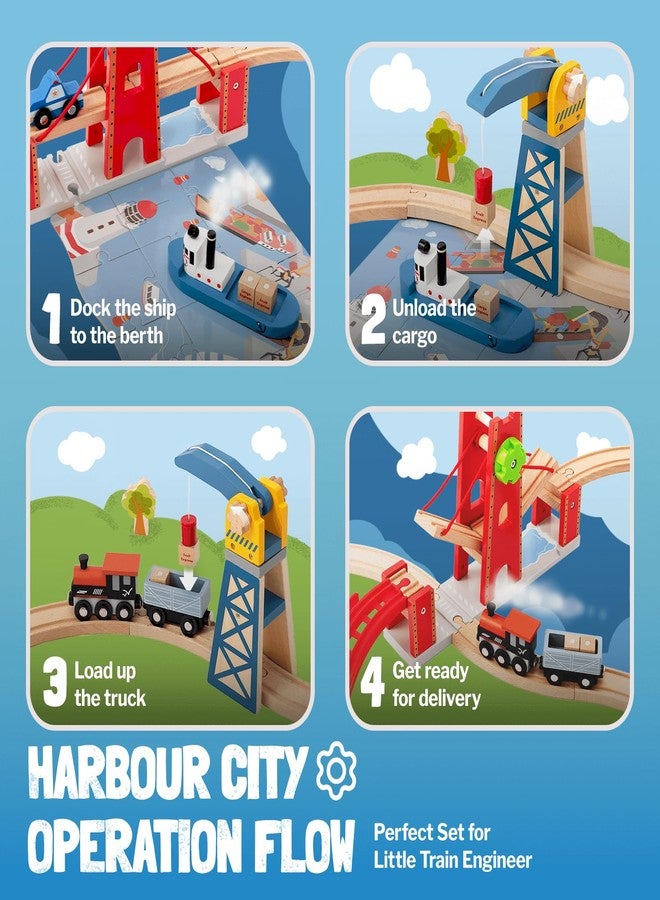 Giant bean 117 Pcs Busy Port City Train Set for Kids- Expandable & Changeable Wooden Train Track Set Toy, for Boys & Girls Ages 3-14 - Image 2